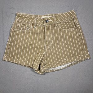 PACSUN Mom Jean Shorts Women Size 22 Zip‎ Fly Cuffed Pinstripe Beige Denim
